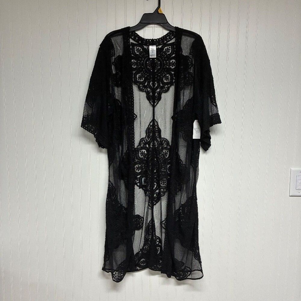 NWT Lace Layering Kimono Duster L/XL Black Sheer Bell Sleeve Witchy Whimsigoth
